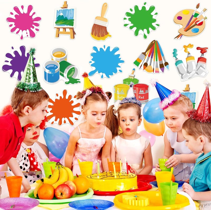 Machomby 48Pcs Art Paint Cutouts for Bulletin Board Decorations, Colorful Art Painting Party Cutouts Paint Splatter Paper Cut Outs for Home School Bulletin Board Wall Chalkboard Craft Theme Party Decor - Image 5
